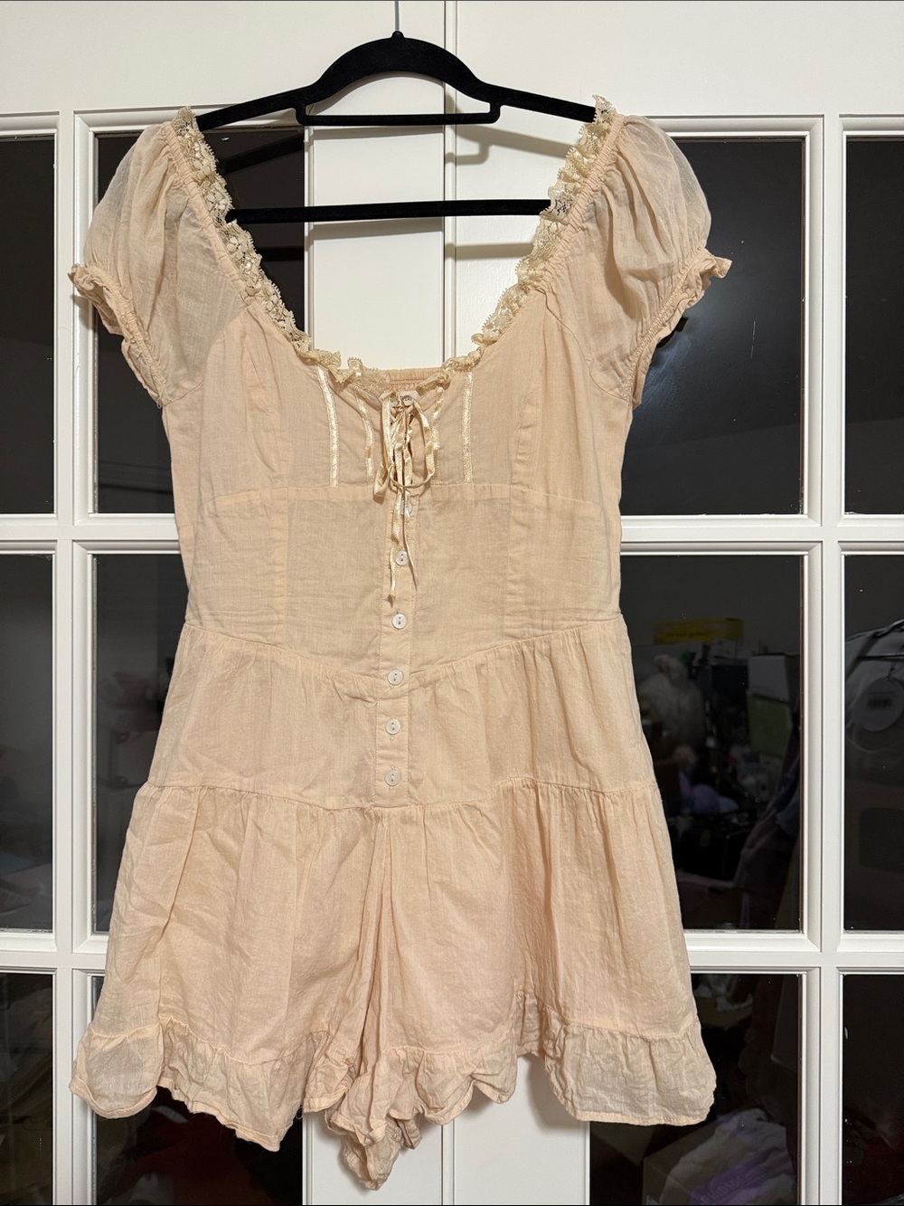 Urban outfitters size medium Peach Lace-Trim Short Sleeve Romper - Women